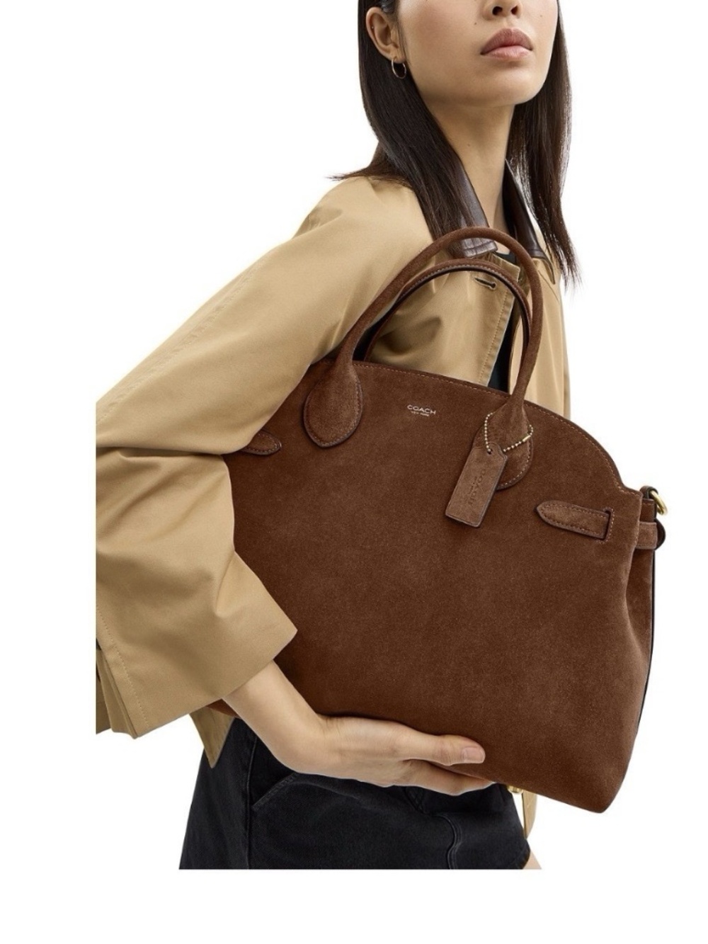 NWT COACH Soft Empire Carryall 40 Tote Bag Purse Suede Warm Brown - Picture 4 of 8